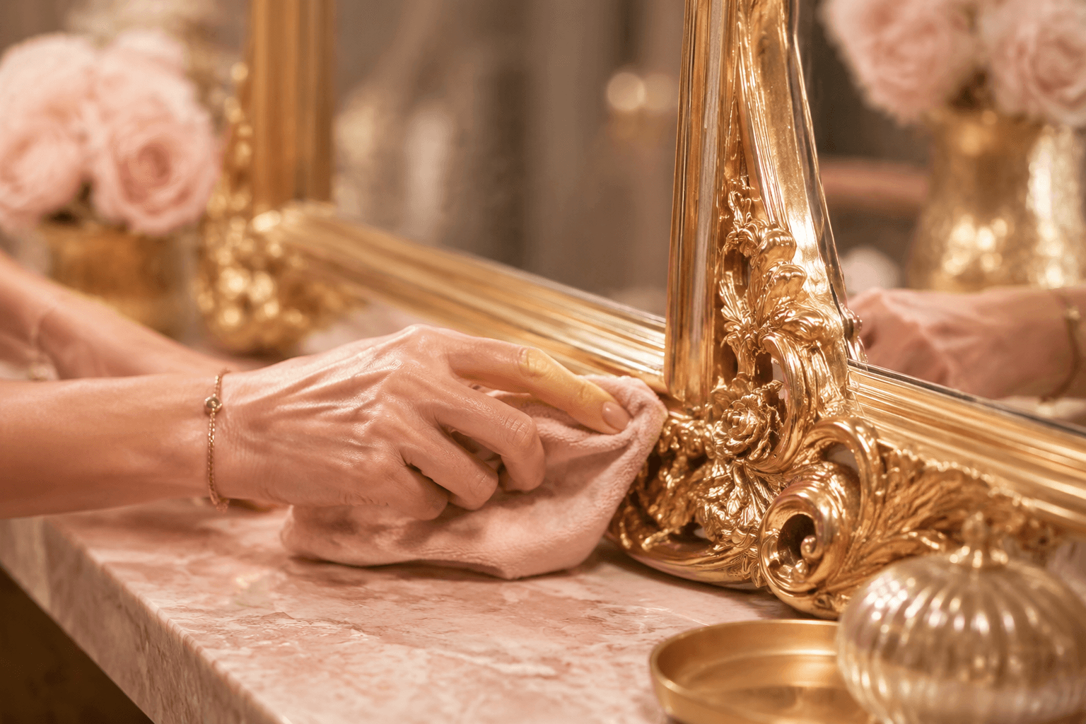 Polishing a gold mirror frame