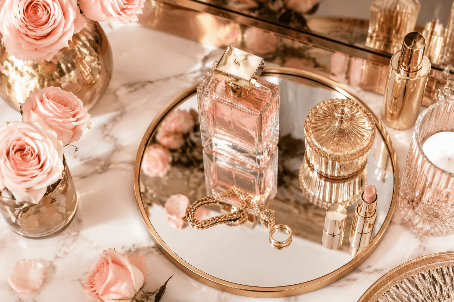Styled vanity flatlay