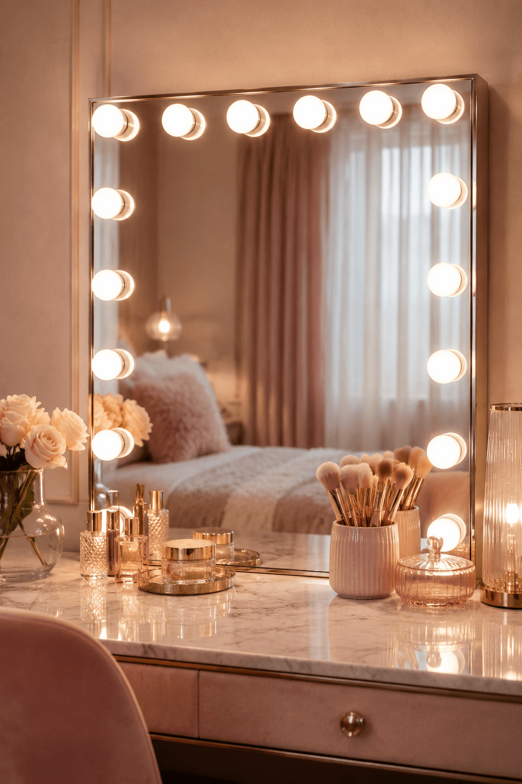 Hollywood bulb mirror