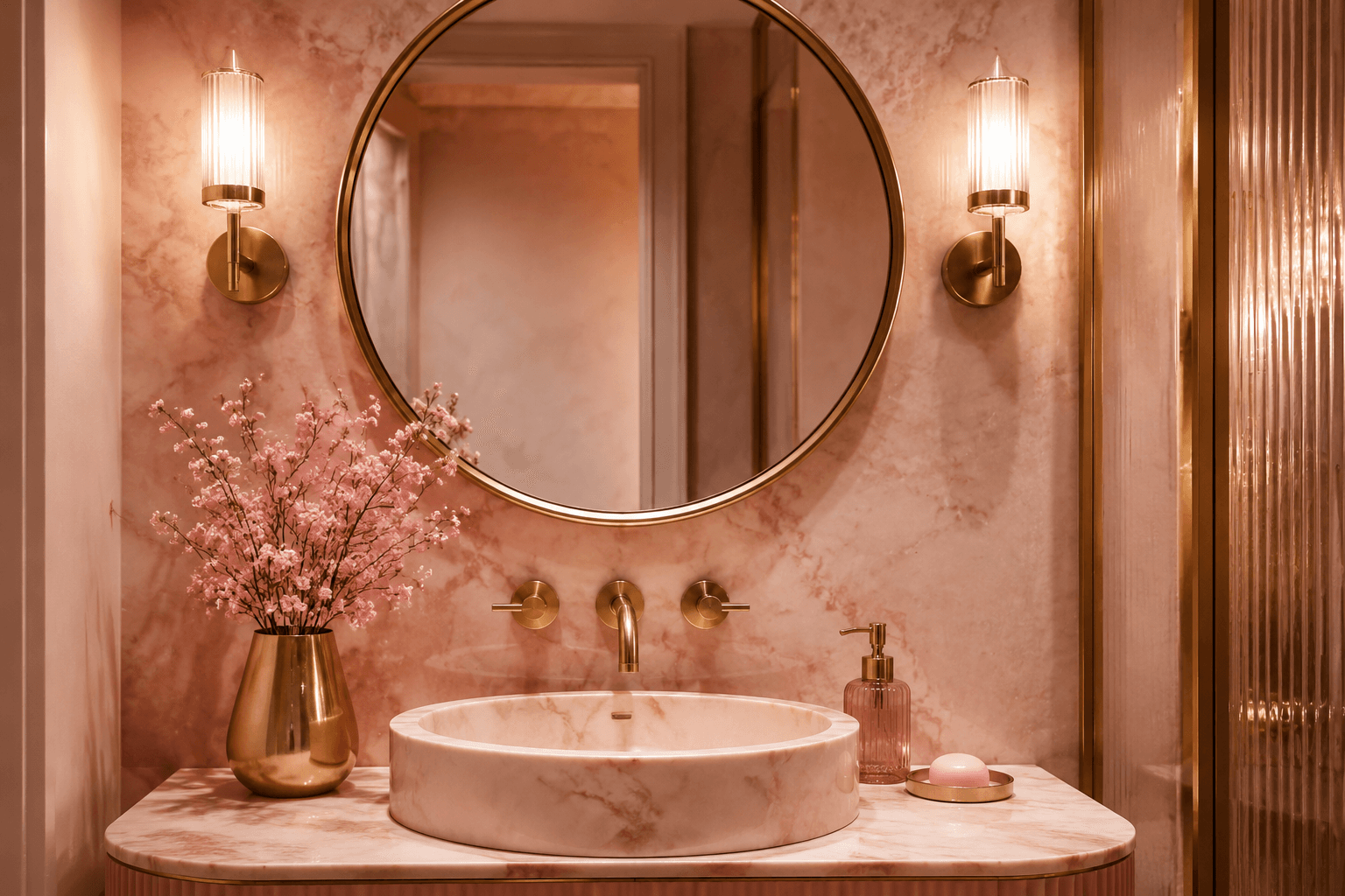 Gold mirror above a basin